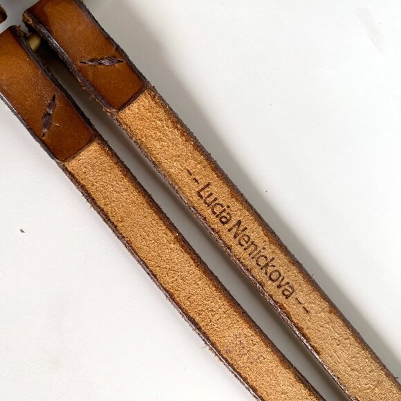 Lucia Nenickova Vintage Double Buckle Leather Belt Tan Brown Adjustable Belt - Picture 2 of 10